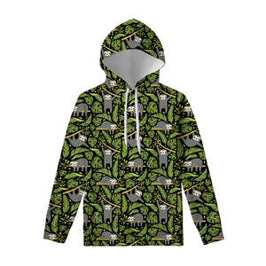 Tropical Sloth Pattern Print Pullover Hoodie