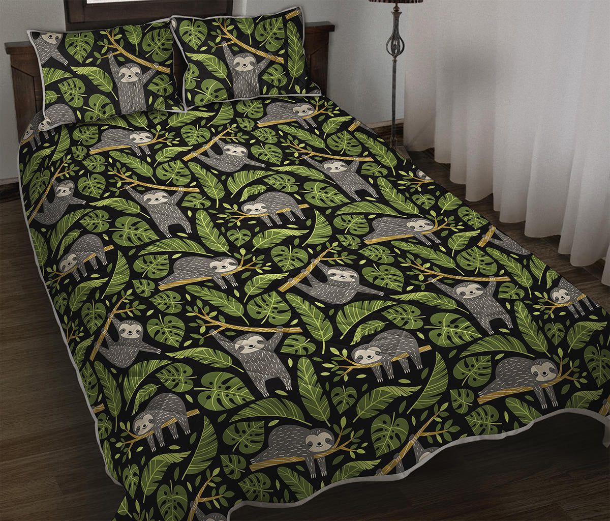 Tropical Sloth Pattern Print Quilt Bed Set