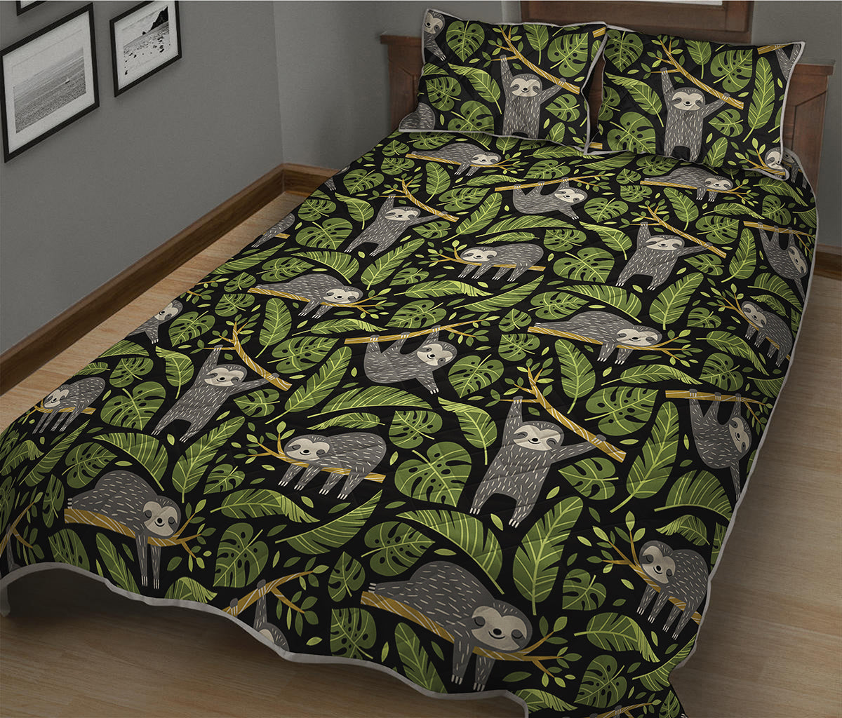 Tropical Sloth Pattern Print Quilt Bed Set
