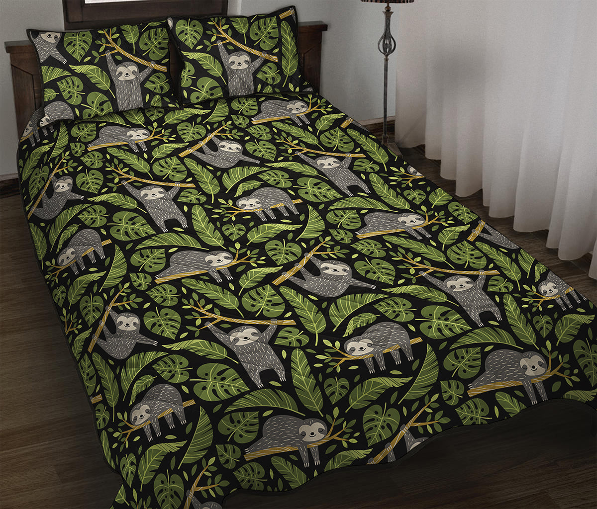 Tropical Sloth Pattern Print Quilt Bed Set