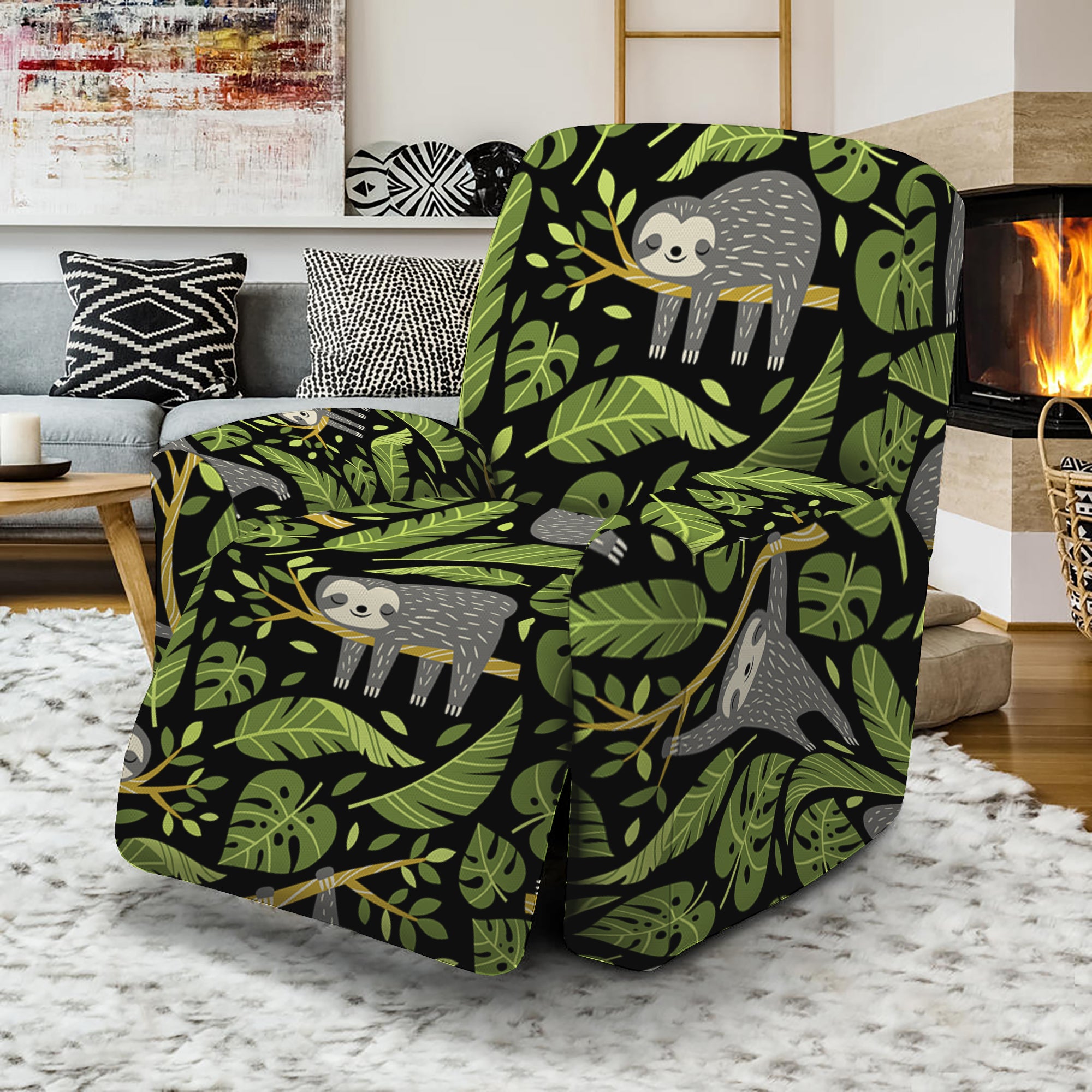 Tropical Sloth Pattern Print Recliner Slipcover