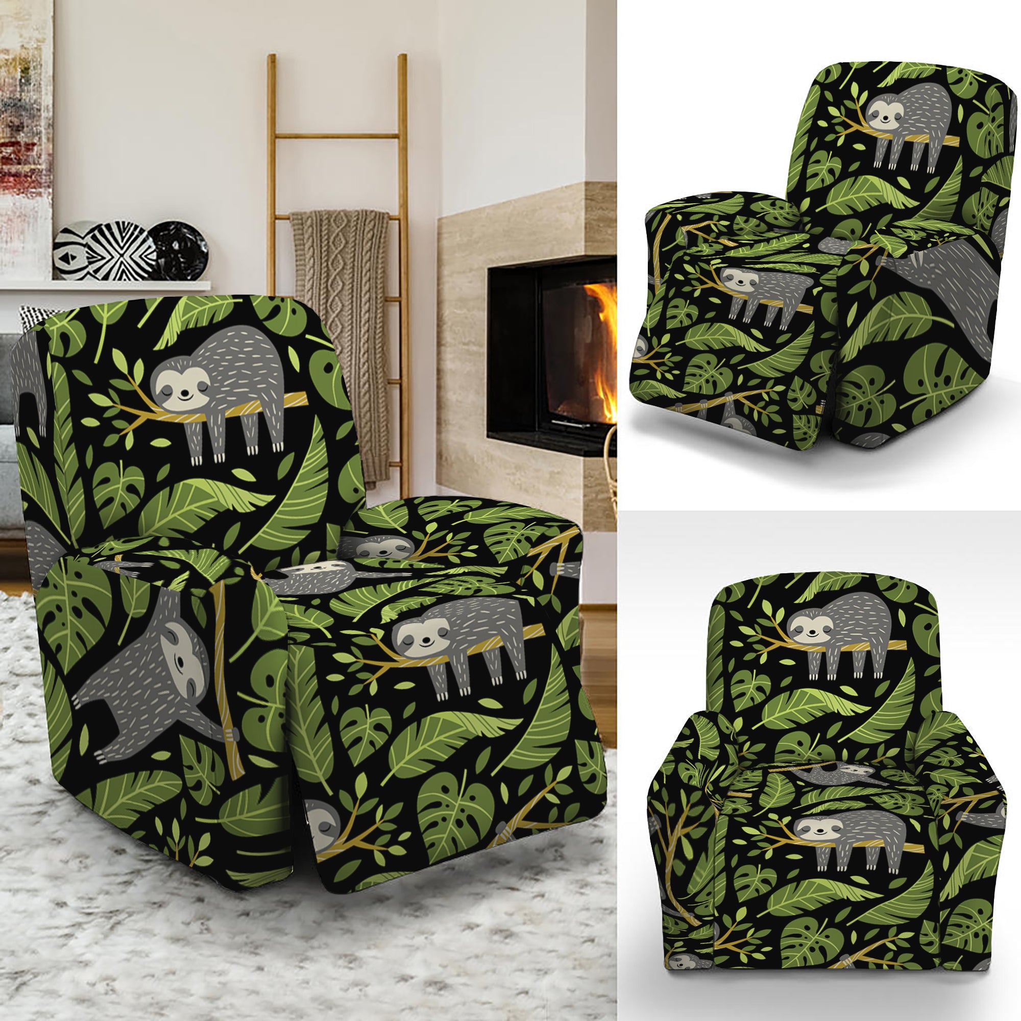 Tropical Sloth Pattern Print Recliner Slipcover