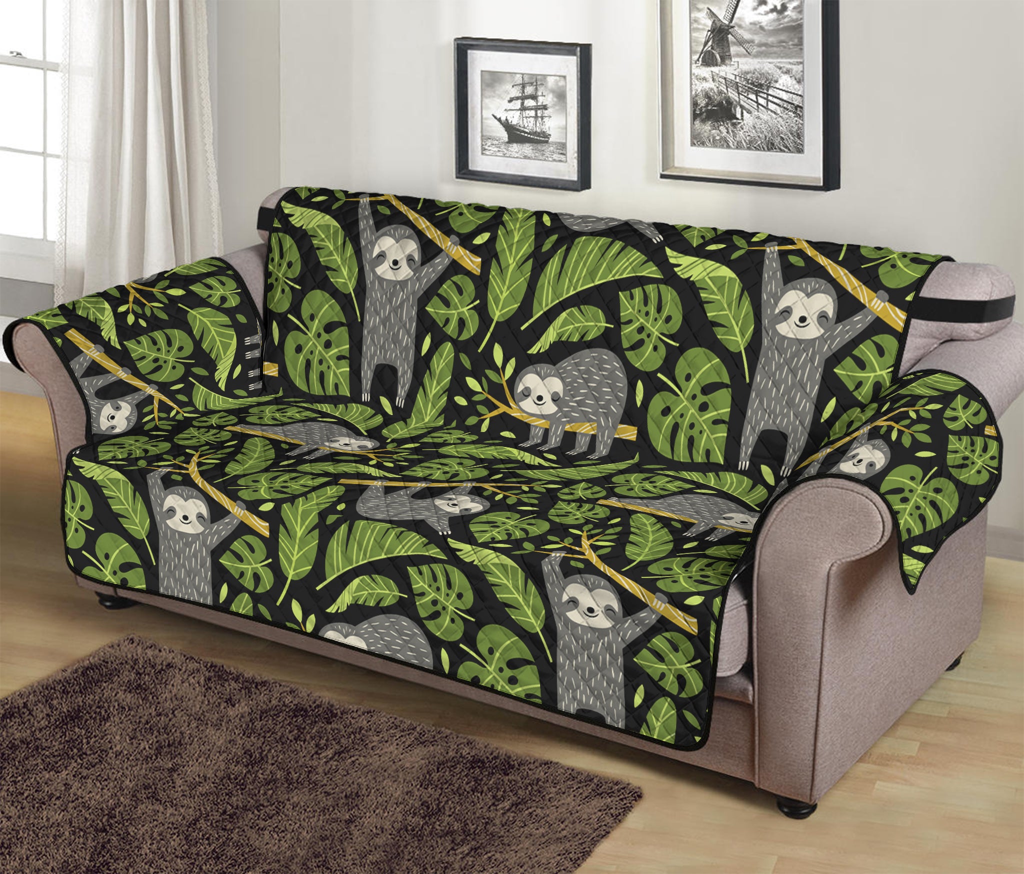 Tropical Sloth Pattern Print Sofa Protector