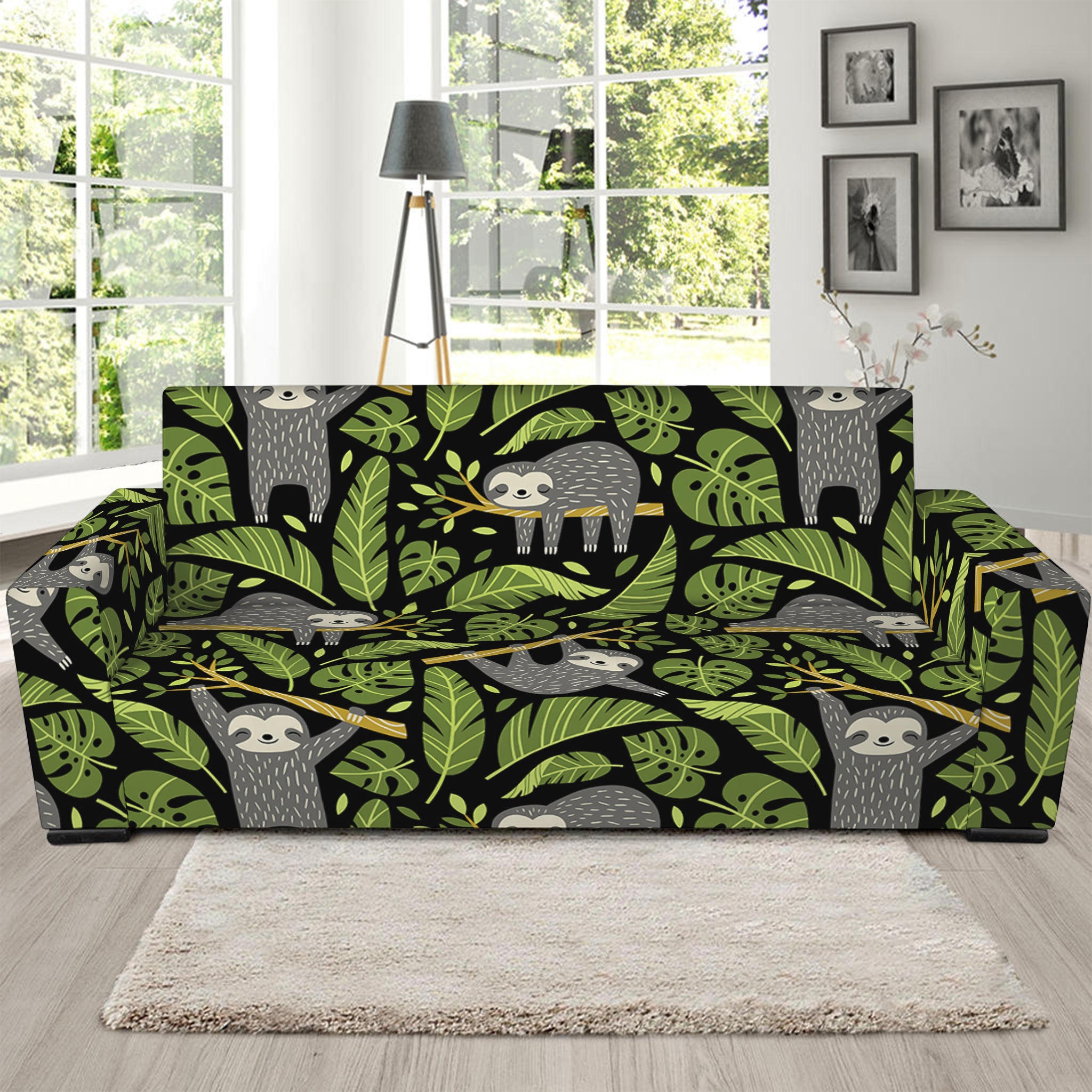 Tropical Sloth Pattern Print Sofa Slipcover