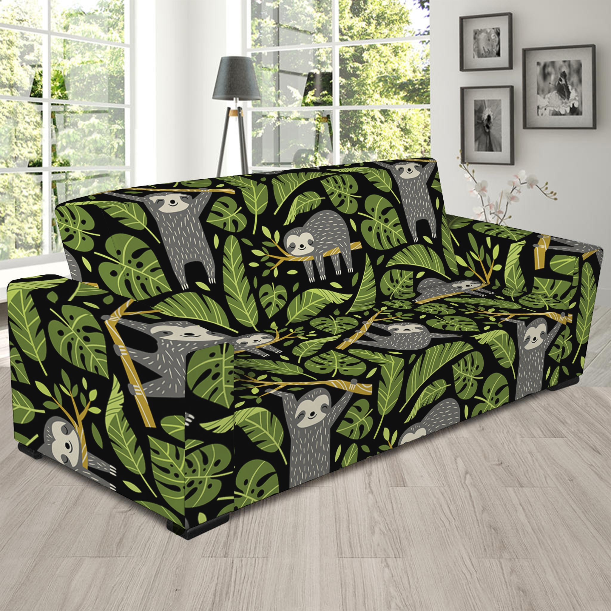 Tropical Sloth Pattern Print Sofa Slipcover