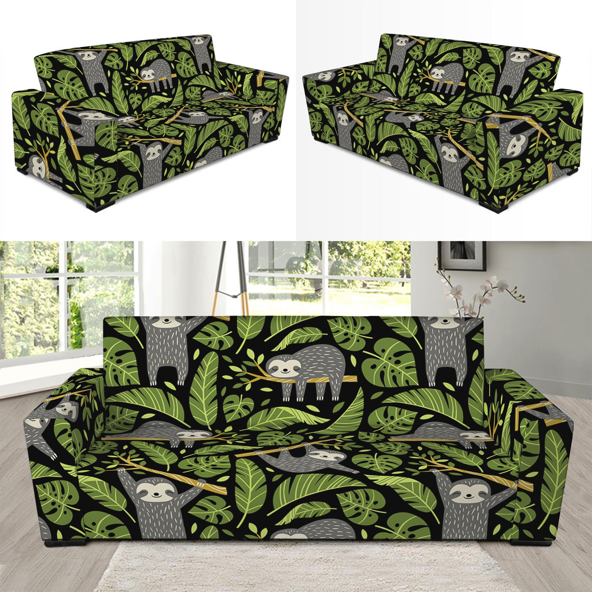 Tropical Sloth Pattern Print Sofa Slipcover