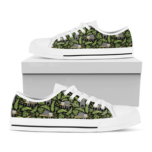 Tropical Sloth Pattern Print White Low Top Shoes