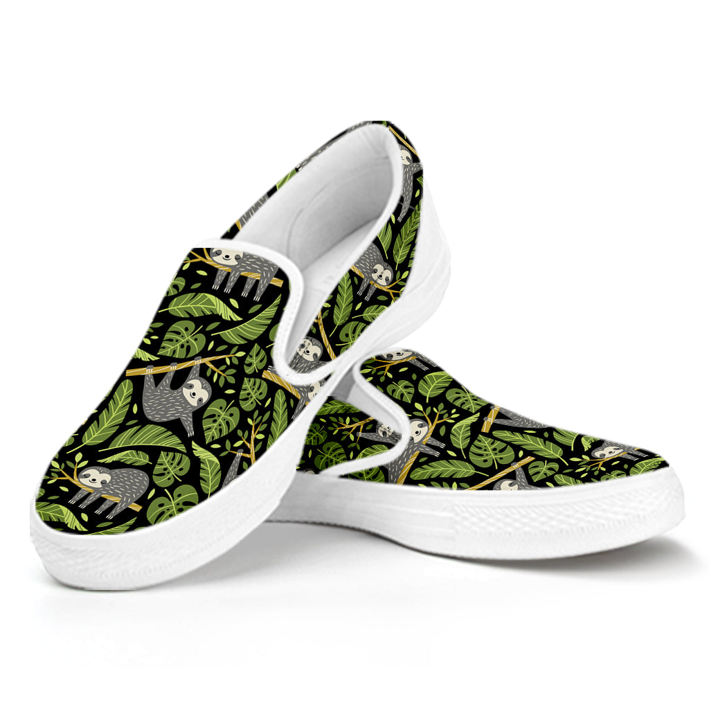 Tropical Sloth Pattern Print White Slip On Shoes