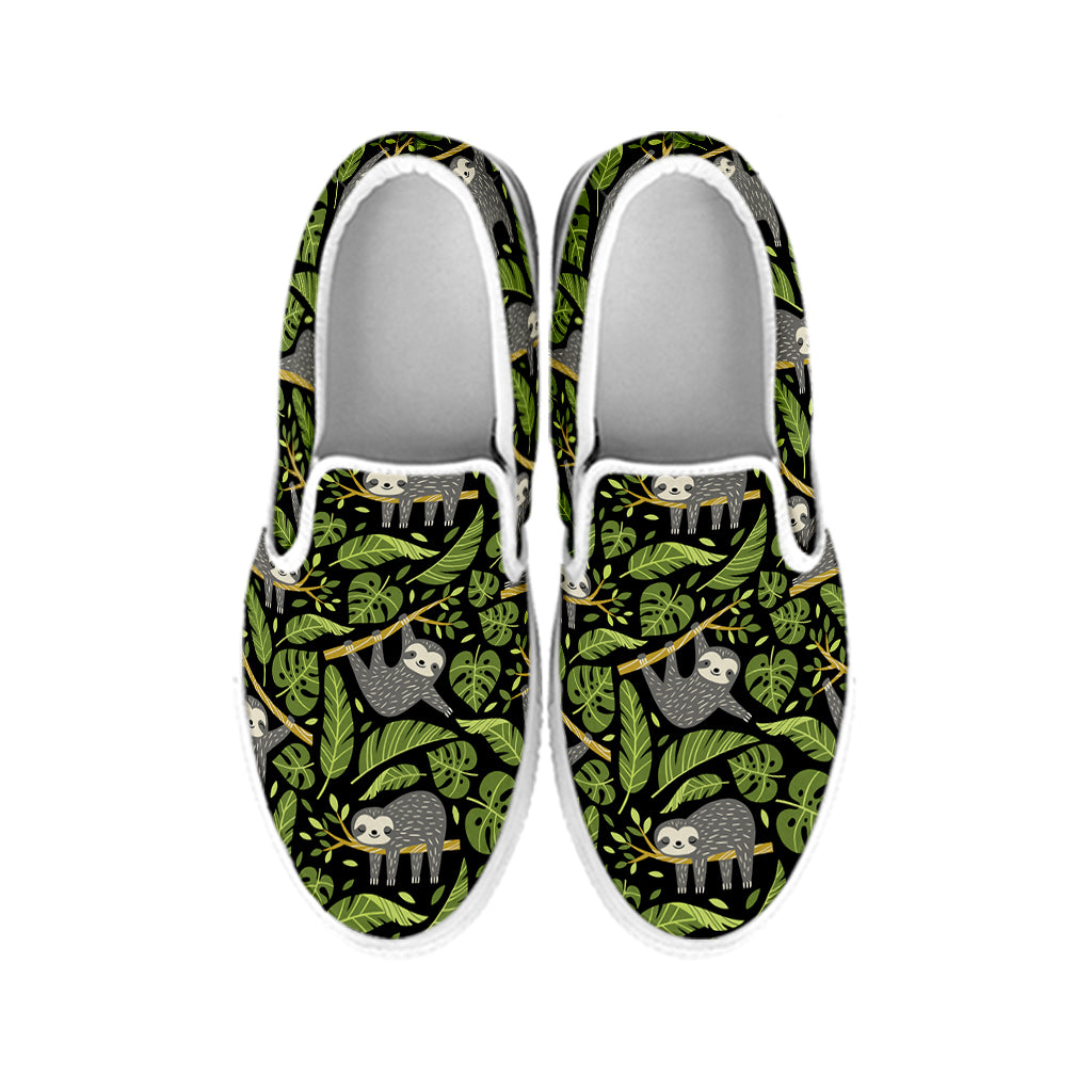 Tropical Sloth Pattern Print White Slip On Shoes