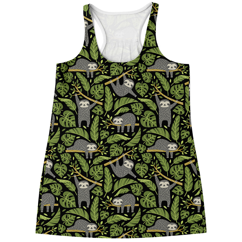 Tropical Sloth Pattern Print Women's Racerback Tank Top