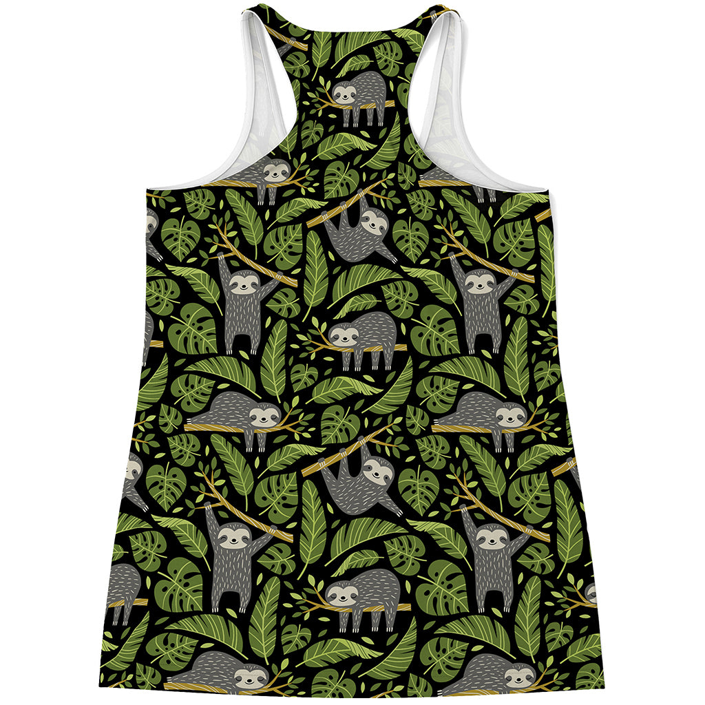 Tropical Sloth Pattern Print Women's Racerback Tank Top