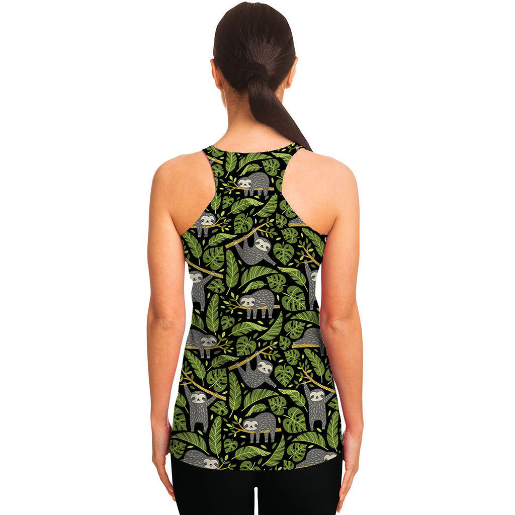 Tropical Sloth Pattern Print Women's Racerback Tank Top