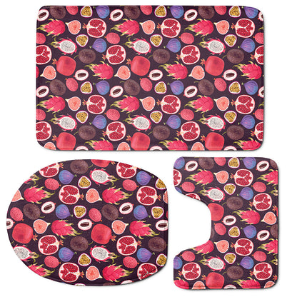 Tropical Summer Fruits Pattern Print 3 Piece Bath Mat Set