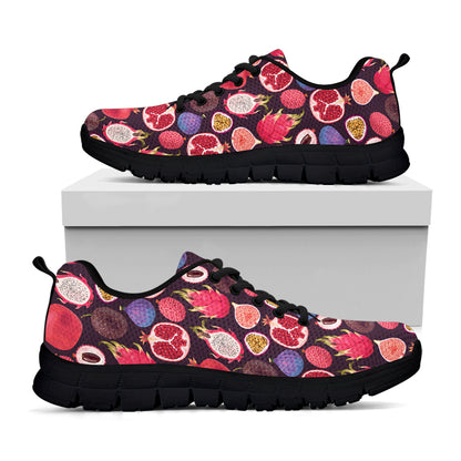 Tropical Summer Fruits Pattern Print Black Sneakers