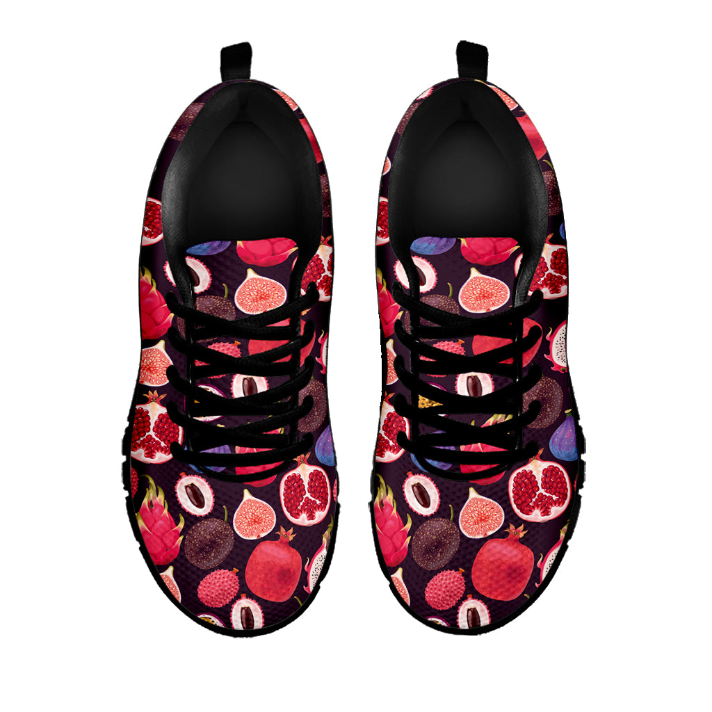 Tropical Summer Fruits Pattern Print Black Sneakers