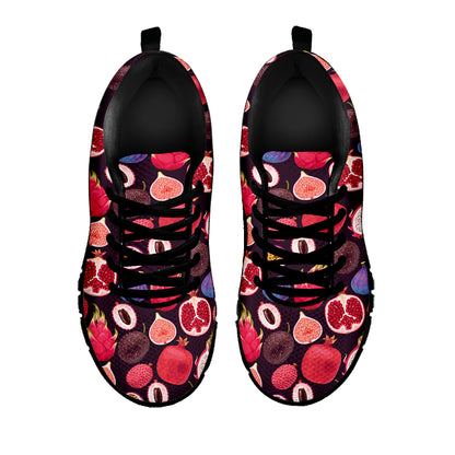 Tropical Summer Fruits Pattern Print Black Sneakers