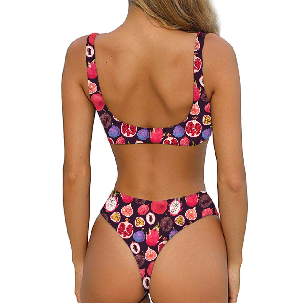 Tropical Summer Fruits Pattern Print Front Bow Tie Bikini
