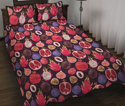 Tropical Summer Fruits Pattern Print Quilt Bed Set