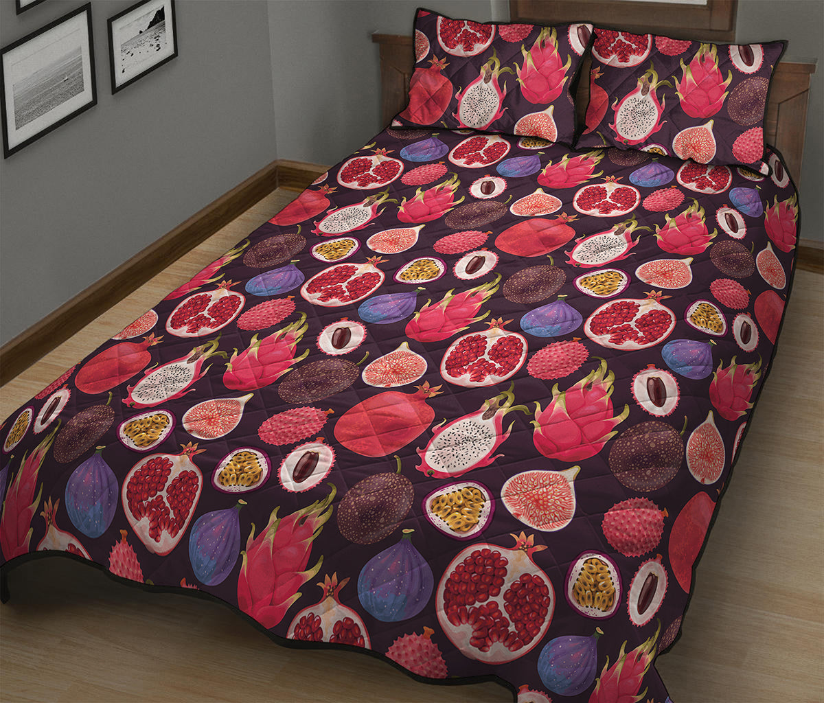 Tropical Summer Fruits Pattern Print Quilt Bed Set