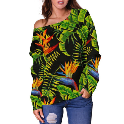 Tropical Summer Pattern Print Off Shoulder Sweatshirt GearFrost