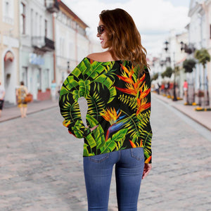 Tropical Summer Pattern Print Off Shoulder Sweatshirt GearFrost