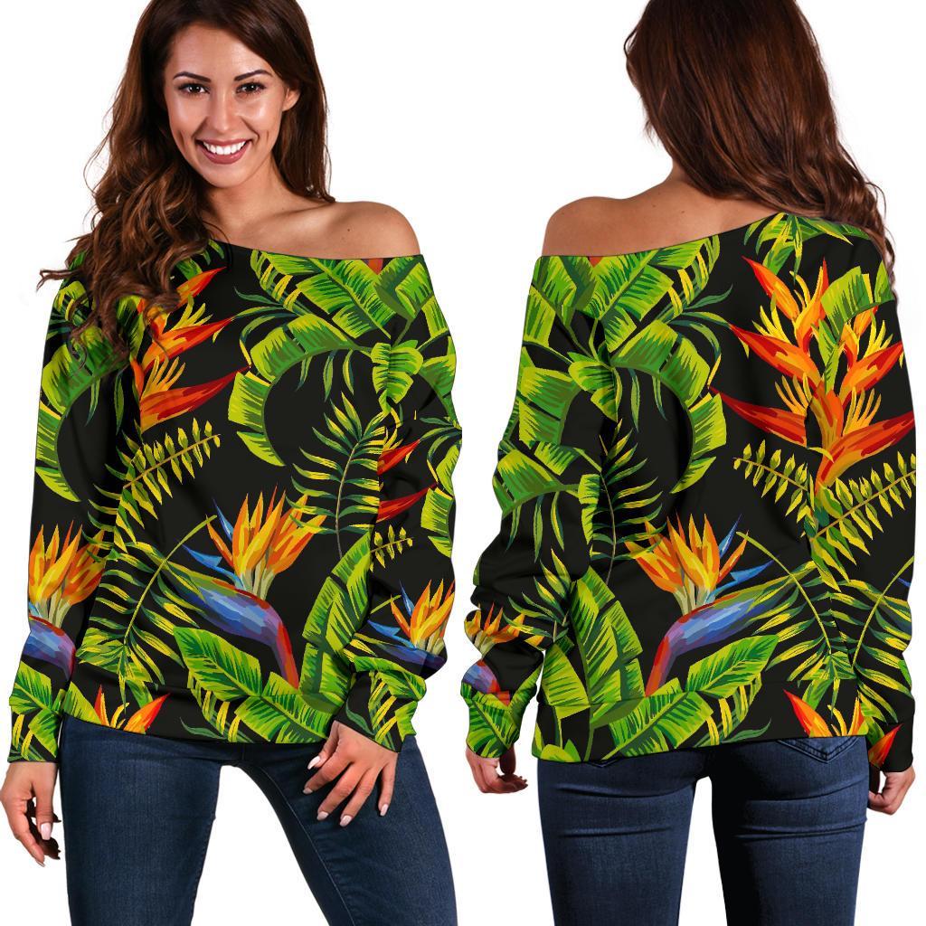 Tropical Summer Pattern Print Off Shoulder Sweatshirt GearFrost