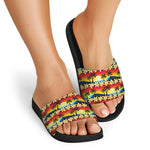 Tropical Sunset Pattern Print Black Slide Sandals