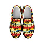 Tropical Sunset Pattern Print Black Slip On Shoes