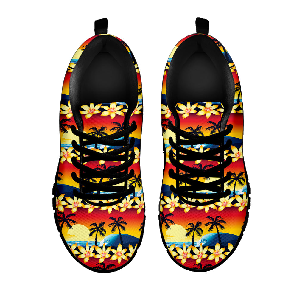Tropical Sunset Pattern Print Black Sneakers