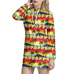 Tropical Sunset Pattern Print Hoodie Dress