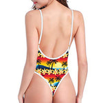 Tropical Sunset Pattern Print One Piece High Cut Swimsuit