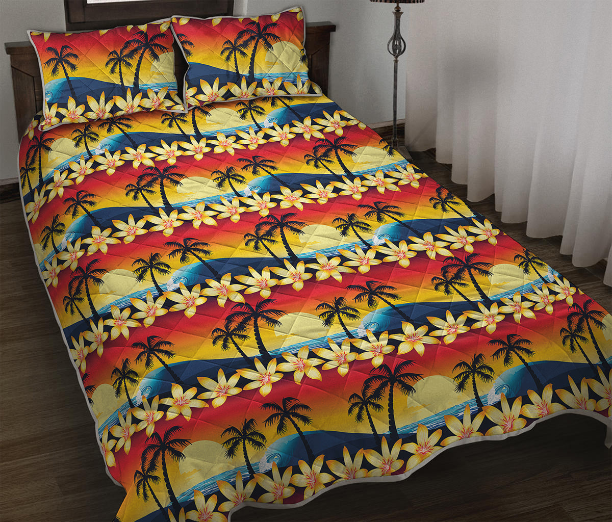 Tropical Sunset Pattern Print Quilt Bed Set