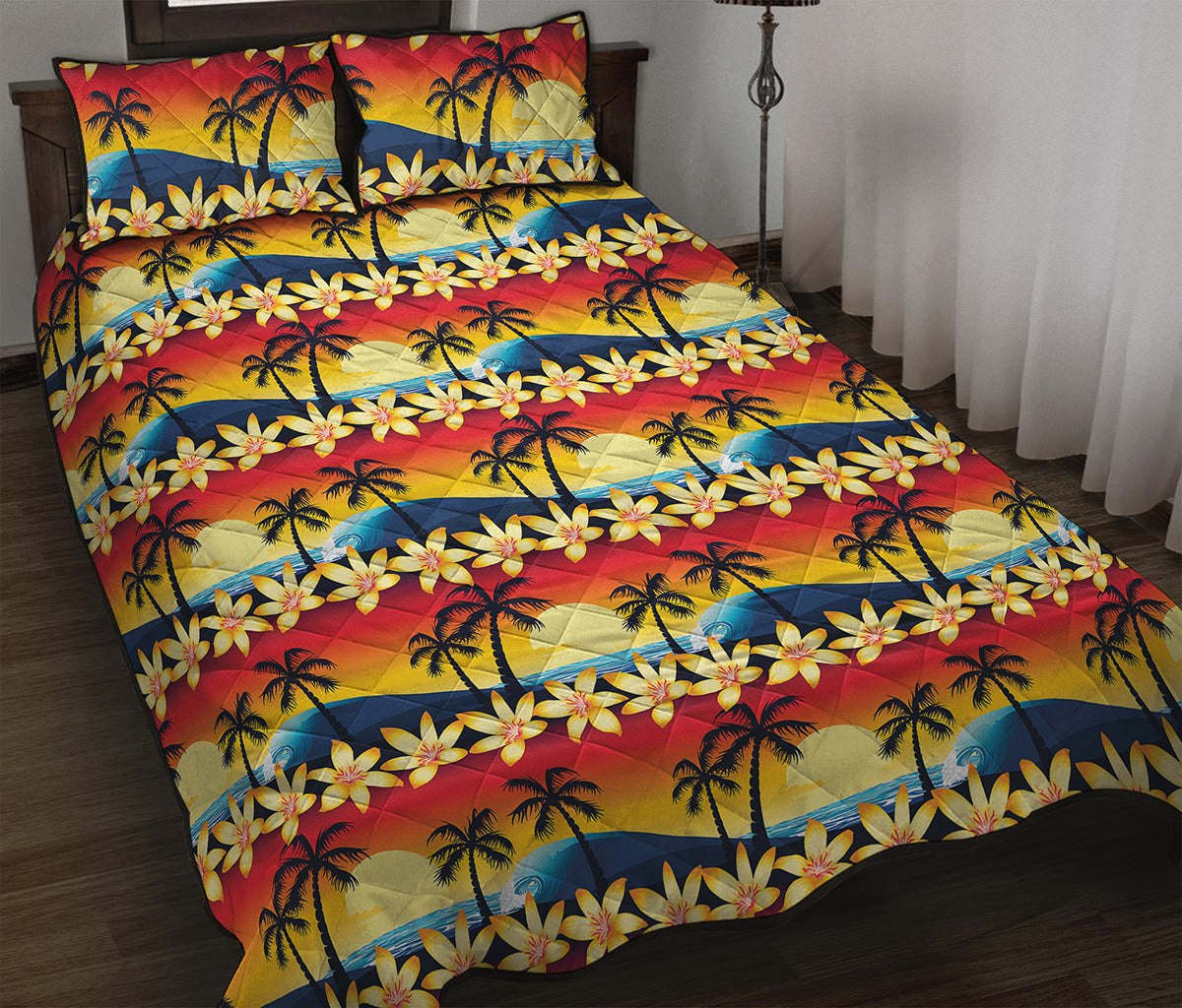Tropical Sunset Pattern Print Quilt Bed Set