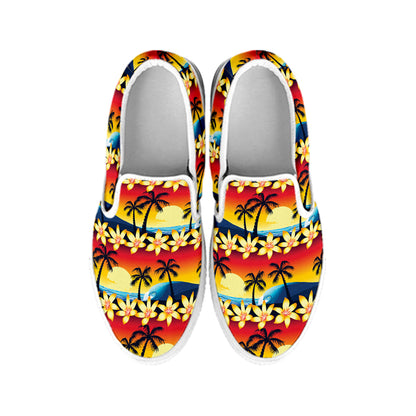 Tropical Sunset Pattern Print White Slip On Shoes