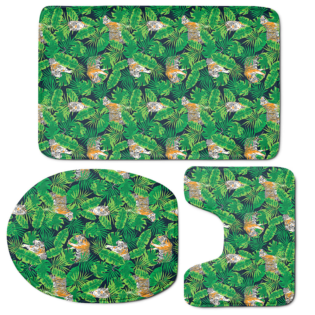 Tropical Tiger Pattern Print 3 Piece Bath Mat Set