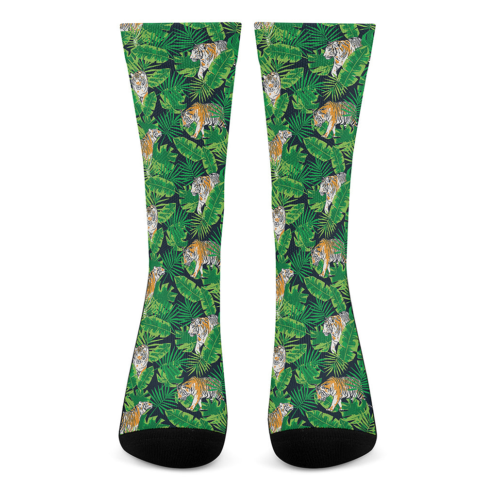 Tropical Tiger Pattern Print Crew Socks