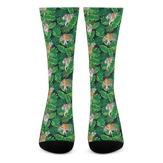 Tropical Tiger Pattern Print Crew Socks