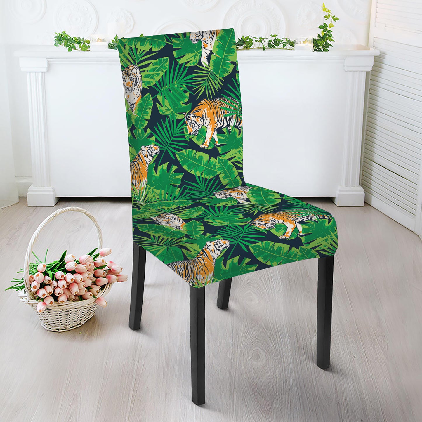 Tropical Tiger Pattern Print Dining Chair Slipcover