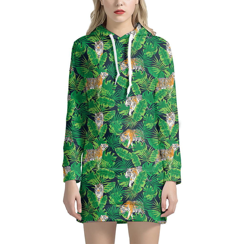 Tropical Tiger Pattern Print Hoodie Dress