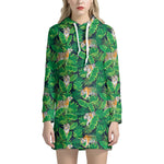 Tropical Tiger Pattern Print Hoodie Dress