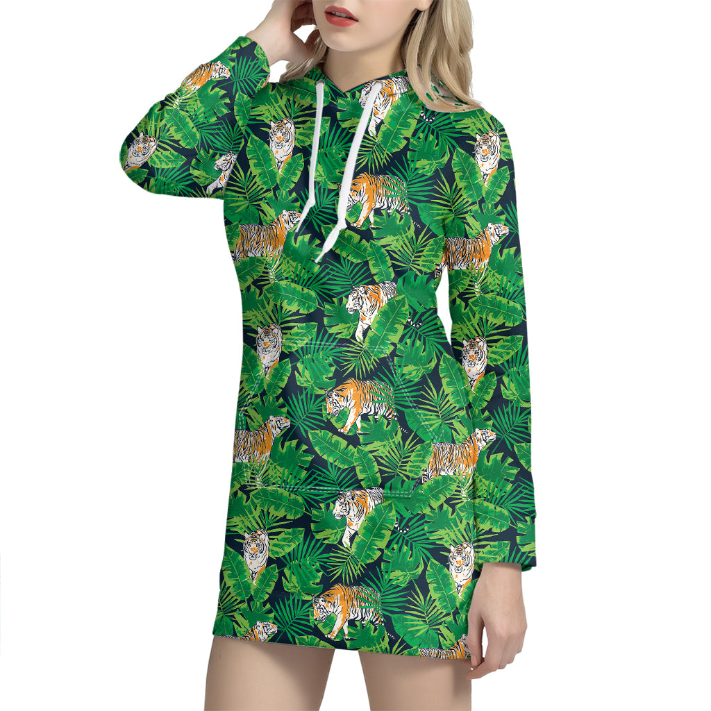 Tropical Tiger Pattern Print Hoodie Dress