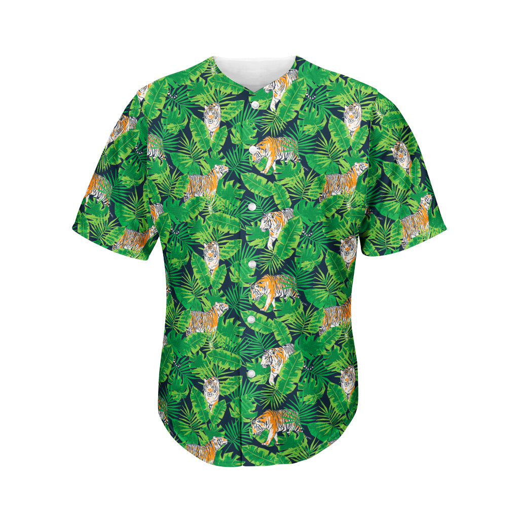 Tropical Tiger Pattern Print Men's Baseball Jersey