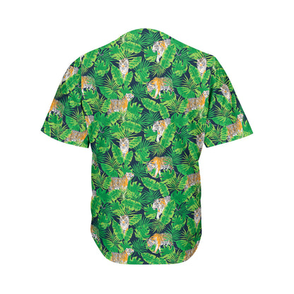 Tropical Tiger Pattern Print Men's Baseball Jersey