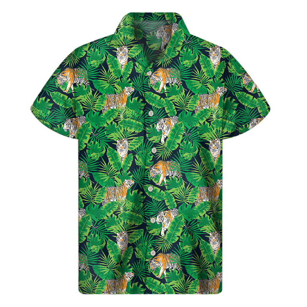Tropical Tiger Pattern Print Men's Short Sleeve Shirt