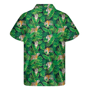 Tropical Tiger Pattern Print Men's Short Sleeve Shirt