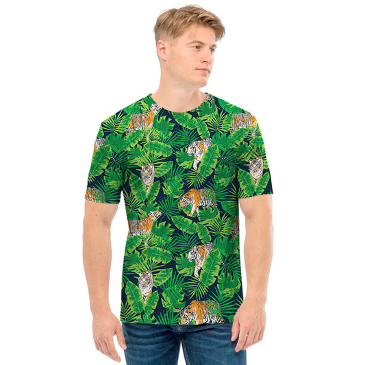 Tropical Tiger Pattern Print Men's T-Shirt