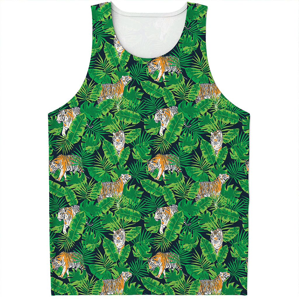 Tropical Tiger Pattern Print Men's Tank Top