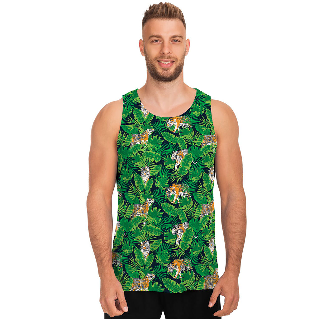 Tropical Tiger Pattern Print Men's Tank Top