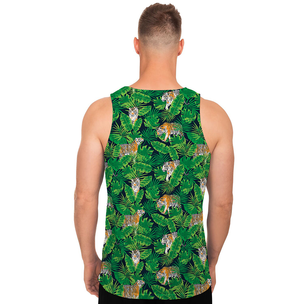 Tropical Tiger Pattern Print Men's Tank Top