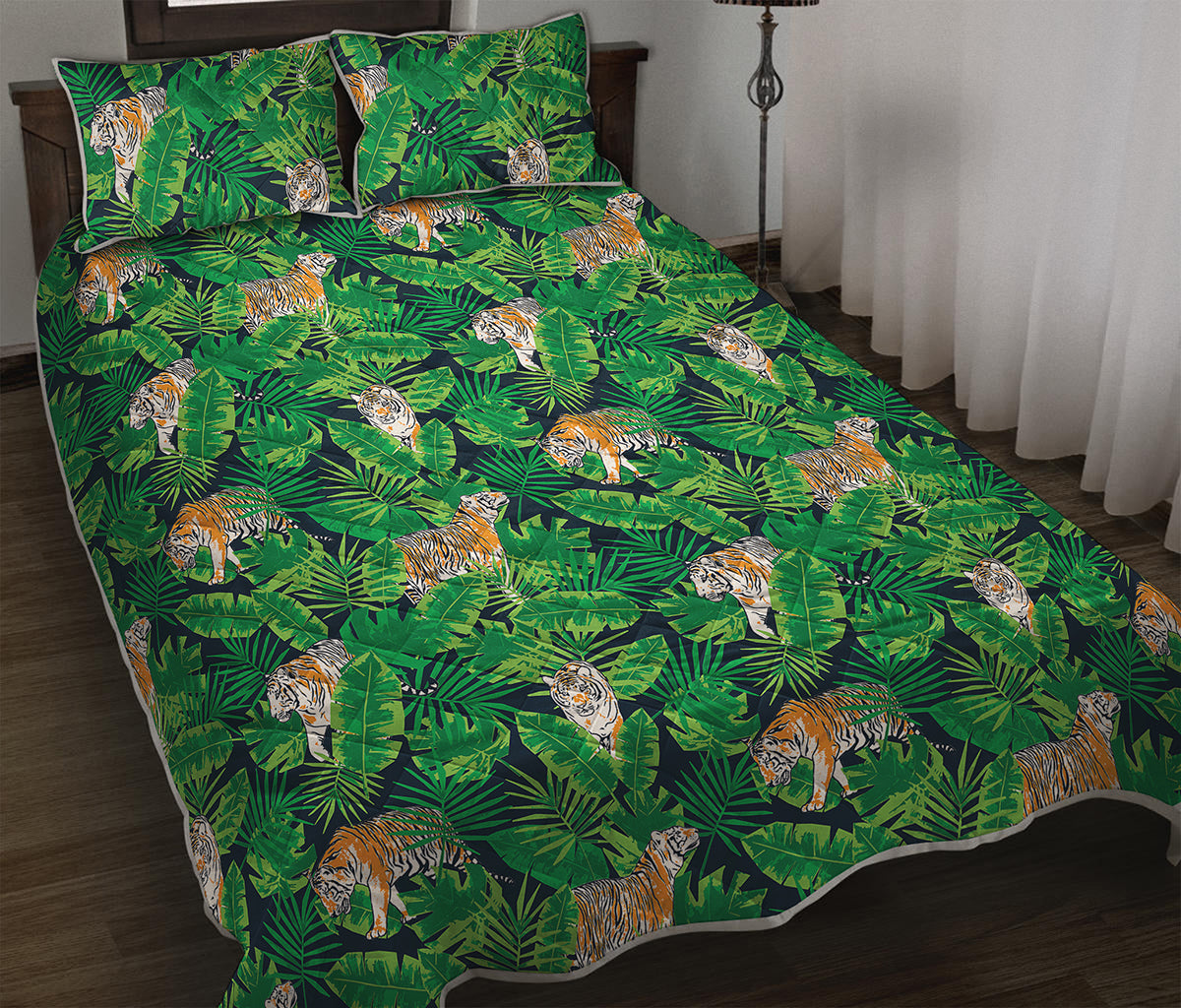 Tropical Tiger Pattern Print Quilt Bed Set